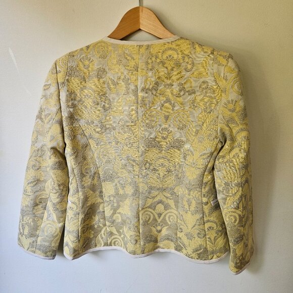 Aritzia Wilfred 'Festin' Brocade Jaquard Blazer Jacket Sz 2 Open Front Yellow - Picture 9 of 13